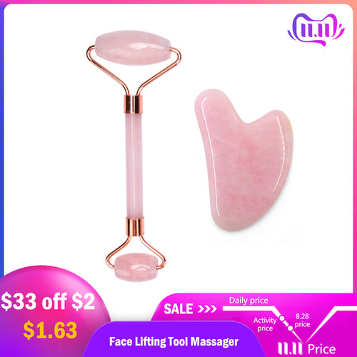 Face Lifting Tool Massager Rose Quartz Roller Slimming Natural Jade Facial Massage Roller Stone Skin Massage Beauty Care Set Box